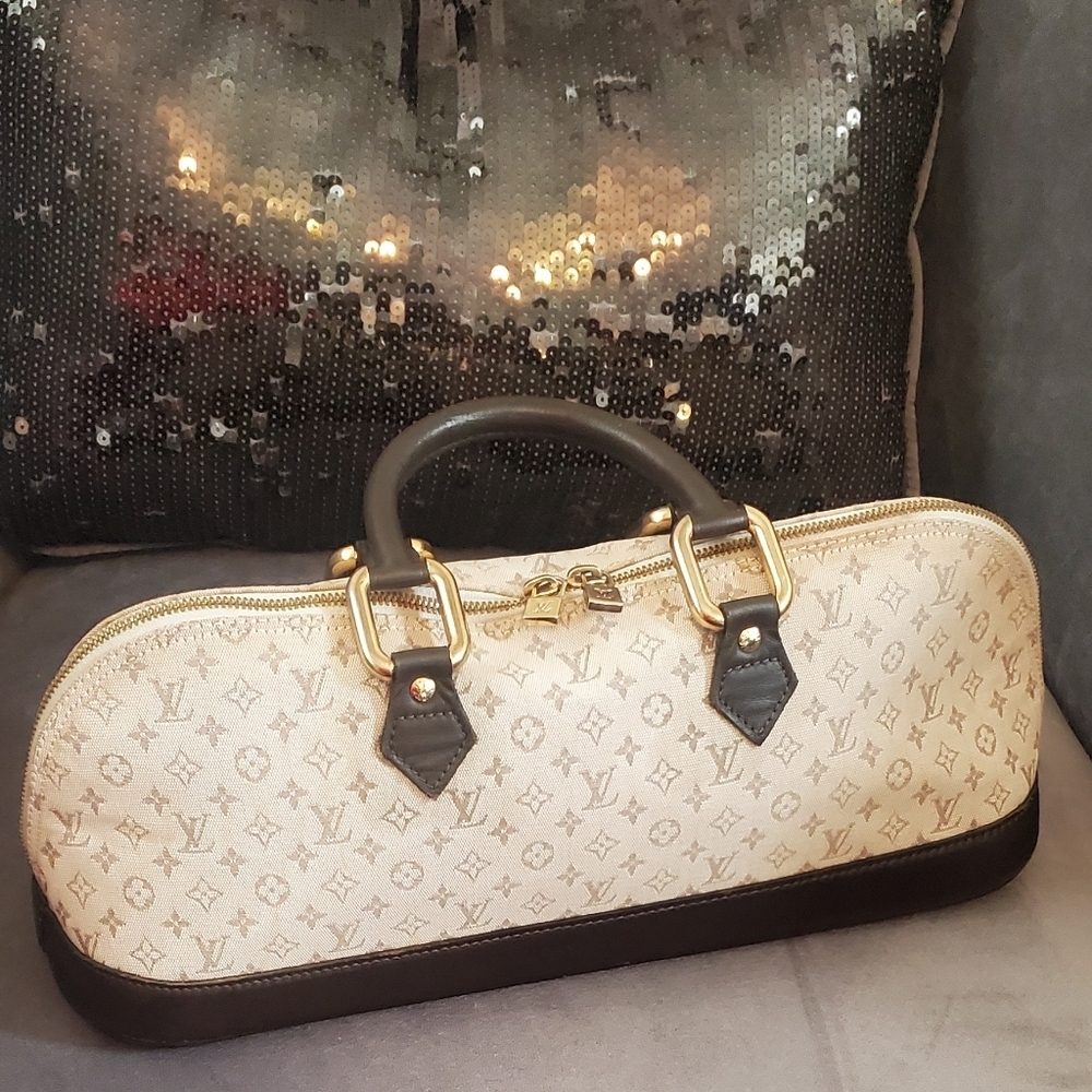 Louis Vuitton Alma Brown Mini Lin Monogram Handbag - Picture 3 of 17